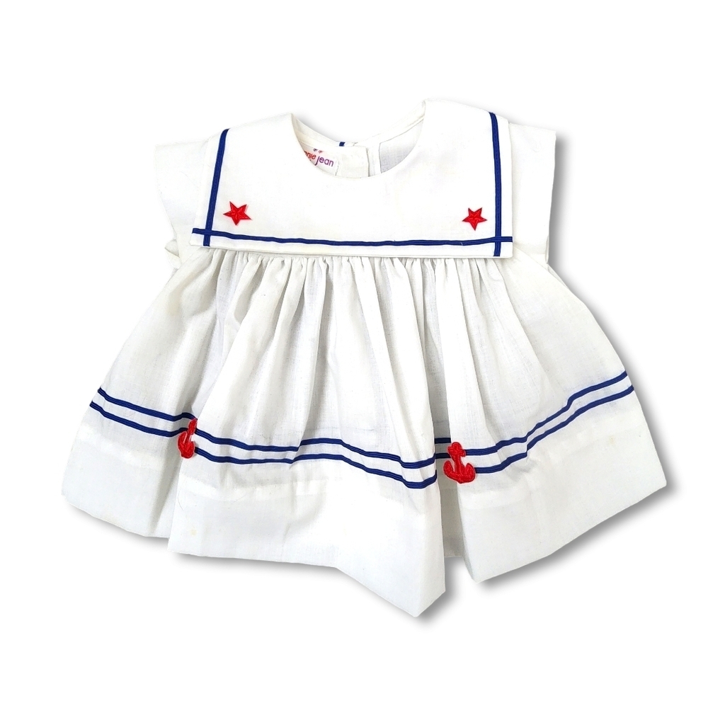 BONNIE JEAN x VINTAGE Sailor anchor‎ little girl's dress white nautical